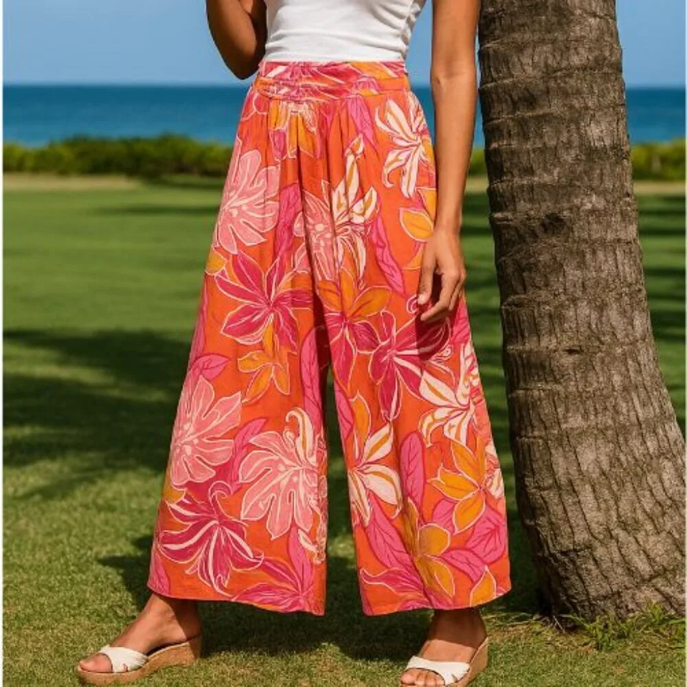 Rachel Roy Tropical Wide Leg Pull On Resort Pants - Picture 1 of 9